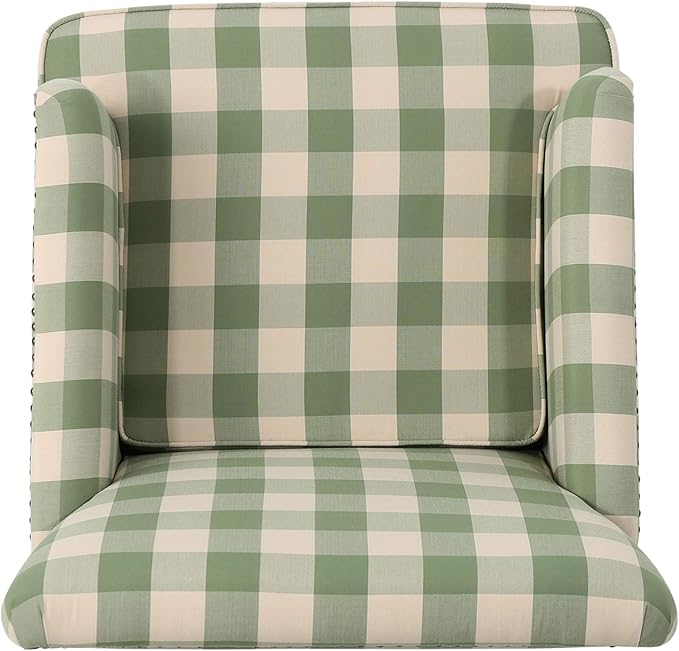 Christopher Knight Home Eve Modern Upholstered Club Chair Wooden Living Room Accent Chair Comfy Bedroom Reading Chair Multifunctional Armchair Green Checkerboard