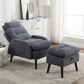 Accent Chair with Ottoman Comfy Reading Chair with Ottoman Set Modern Oversized Velvet Lounge Armchair with Adjustable Backrest for Living Room Bedroom (Teddy Blue Grey)