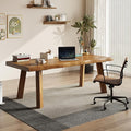 Solid Wood Desk 55 inches Live Edge Wooden Home Office Computer Desk Modern Simple Design for Writing Study Dining Gaming