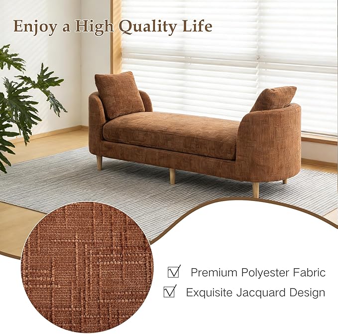 Chifee &amp Vingol 77.2 W Chaise Lounge Indoor Upholstered King Size End of Bed Bench with Arms Sleeper Sofa Daybed with Removable Pillows for Living Room Bedroom HallwayOrange