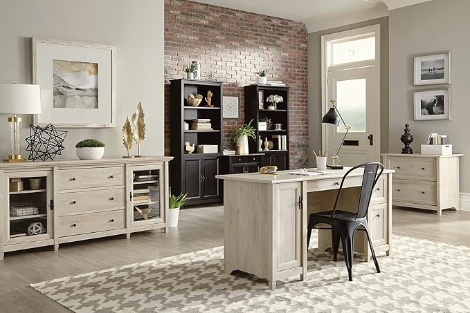 Sauder Edge Water Computer Desk with Storage Drawers Home Office Desk in Chalked Chestnut finish