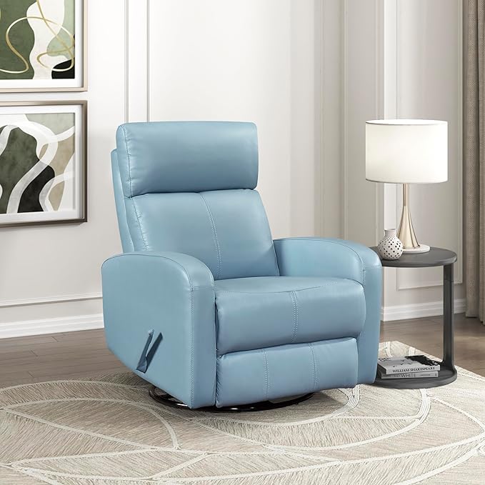 Lexicon Swivel Glider Reclining Chair Top Grain Leather Match Manual Pull Handle Recliner Comfy Nursery Glider Recliner Swivel Reclining Chair for Living Room/Office/Bedroom/Apartment Blue