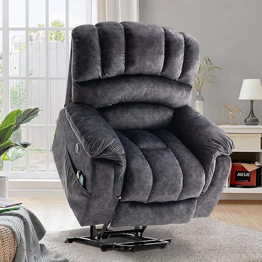 VIVIJASON Large Power Lift Chair Electric Recliner Chair with Heat &amp Massage for Elderly Big People Overstuffed Wide Electric Recliner with 2 Remote Controls Side Pockets &amp USB Ports Dark G