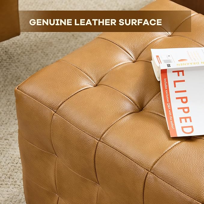 AEDI Oil-Wax Leather Swivel Chair &amp Ottoman Set Modern Barrel Accent Chair Camel