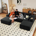 96 W Cloud Sectional Couch with OttomanModern U-Shaped Cloud Couch with Deep SeatComfy Corduroy 3-Seater SofaMemory Foam Sofa for Living RoomNo Assembly (BlackLeft-Facing Chaise)