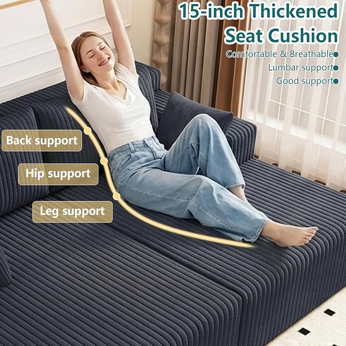 70.8 Oversized Double Chaise Lounge Indoor Upholstered Deep Seat Cloud Couch Corduroy Lounge Chair Modern Sofa Bed Loveseat Sleeper Chair for Living Room Bedroom ApartmentDark Gray