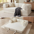 4-in-1 Convertible Folding Sleeper Sofa Bed Plush Corduroy Foldable Mattress Couch with Fixed-Shape Frame Floor Compressed Sofa for Living Room Bedroom (White)