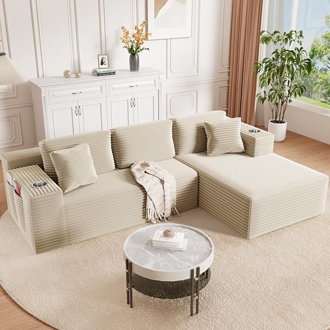 Bashaw 108 Cloud Sectional Couch Sofa with L-Shape Chaise Modern Modular Sofa Couch Upholstered Couches for Living Room Bedroom No Assembly Required (Beige Right Facing Chaise)