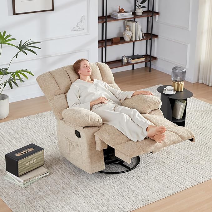 WILLOVE Oversized Rocker Recliner Chair Rocking Recliners Overstuffed Soft Big Man Manual Recliner Extra Large Living Room Chair 350 LBS CapacitySandy Normal