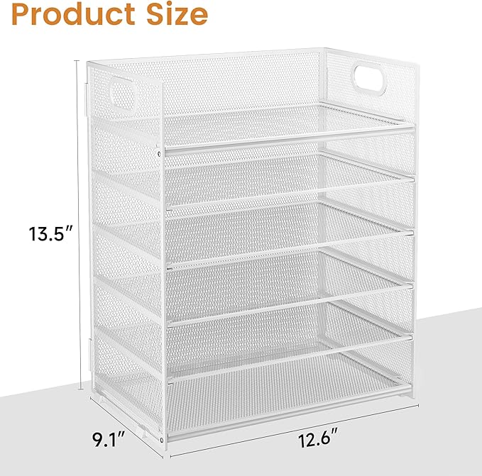 Subekyu 6-Tier Desk Paper Organizer Desktop File Letter Tray with Handle Document Sorter and Accessories Holder for Office Home and School Workspace Organizers White - 2 Pack