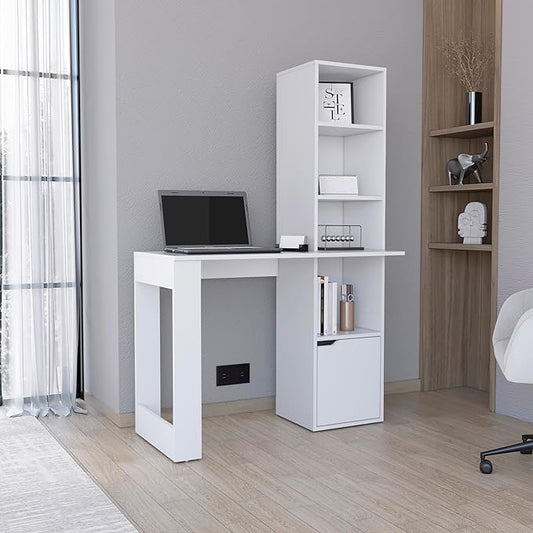 Computer Desk Executive Desk Study Desk with 1-Cabinet and 4-Tier Bookcase Ample Work Surface for Home Office
