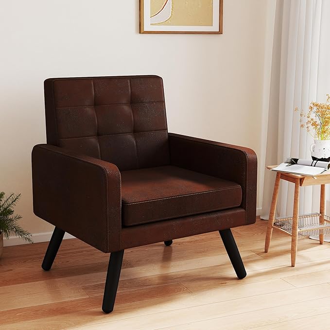 Accent Chair for Living Room Faux Leather Mid-Century Modern Armchair with Comfy Back Cozy Single Sofa Reading Chair 496 Lb. Weight Capacity for Bedroom Apartment Small Space Bronze