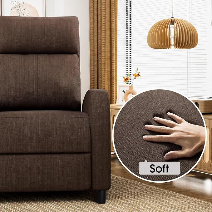 Homall Recliner Chair Recliner Sofa for Adults Recliners Home Theater Seating with Lumbar Support Reclining Sofa Chair for Living Room (Fabric Brown)