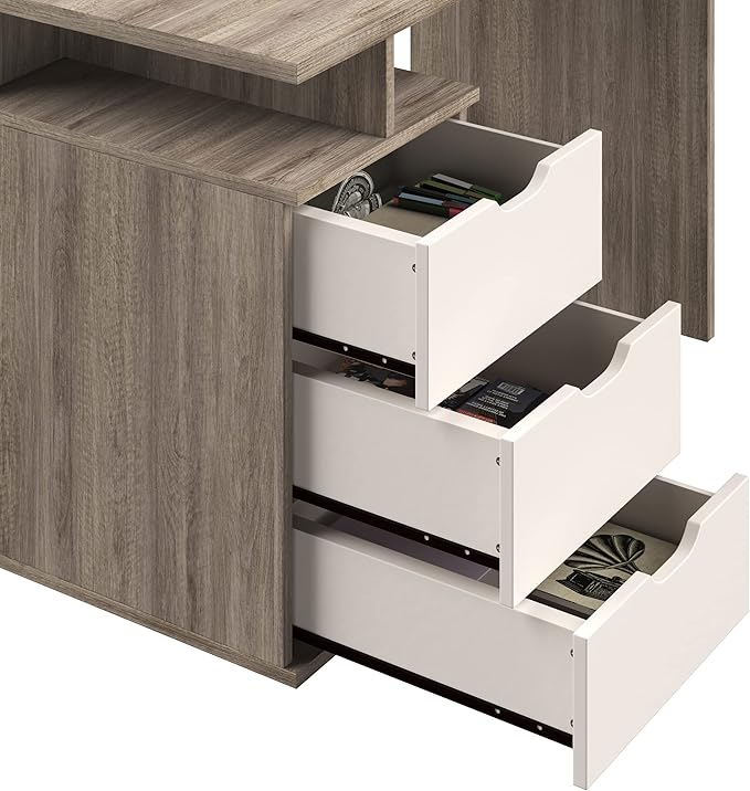 Computer Desk - Contemporary Desk with Attached 3-Drawer File Cabinet - for Home Office Bedroom Computer or Craft Table by Lavish Home (White)