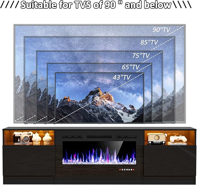 AHB Fireplace TV Stand 80 Inch LED Light Entertainment Center with 36 Electric Fireplace and Storage Cabinet Media Console Table for TVs Up to 90 Inches Ideal for Living Room