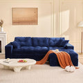 Modular Sectional Sofa 102” L-Shaped Corduroy Couch with Ottoman Deep Seat Comfy Sectional for Living Room Set of Soft Upholstered Cloud Couch for Apartment Blue