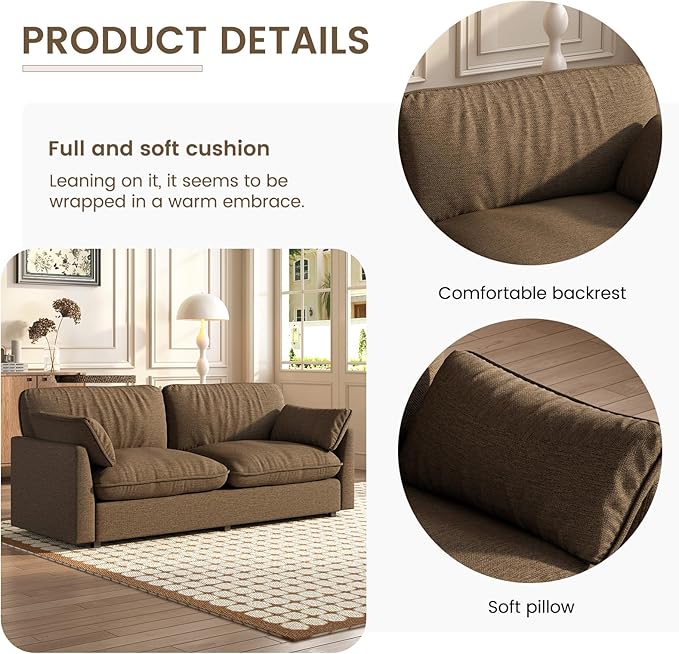 83 Loveseat Sofa Modern Oversized 2-Seater Couch with Deep Seats &amp 2 Pillows Comfortable Upholstered Brown Loveseat for Living Room or Bedroom Easy Assembly