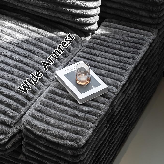 Grey sectional couches for Living Room-Corduroy Couch118 Cloud Sectional Couch with L-Shape Chaise Modern Modular Sofa Deep Seat Comfort No Assembly Required