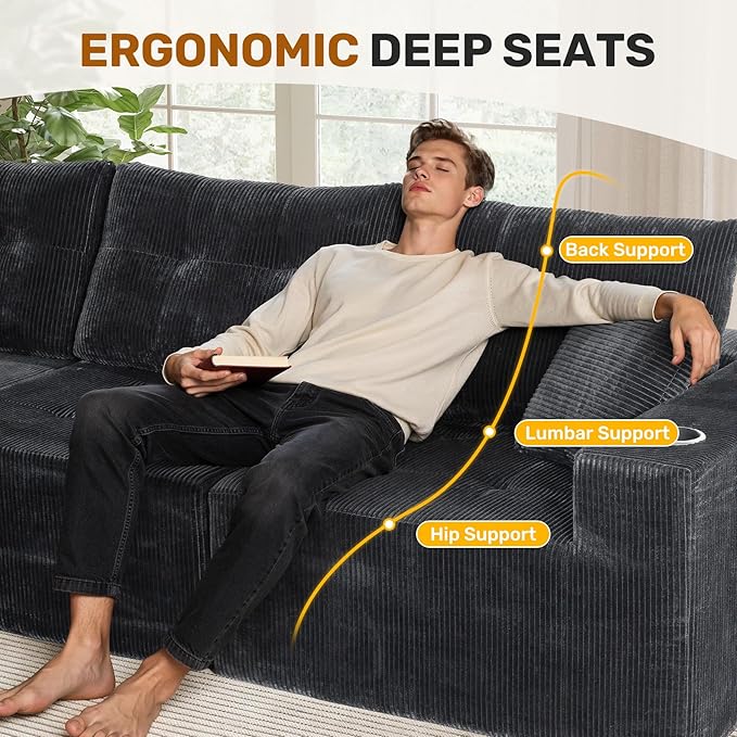 143 Modular Sectional Sofa for Living Room Convertible U-Shape Couch with Ottoman 6 Seater Modular Sectional SofaGary Corduroy
