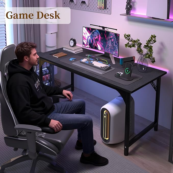 AZN Computer Desk 47in Computer Desk Office Desk w/Sturdy Metal Frame Office Desk w/Water-Resistant Scratchproof Surface Home Office Desks w/Large Legroom for Work Study Writing Gaming Black