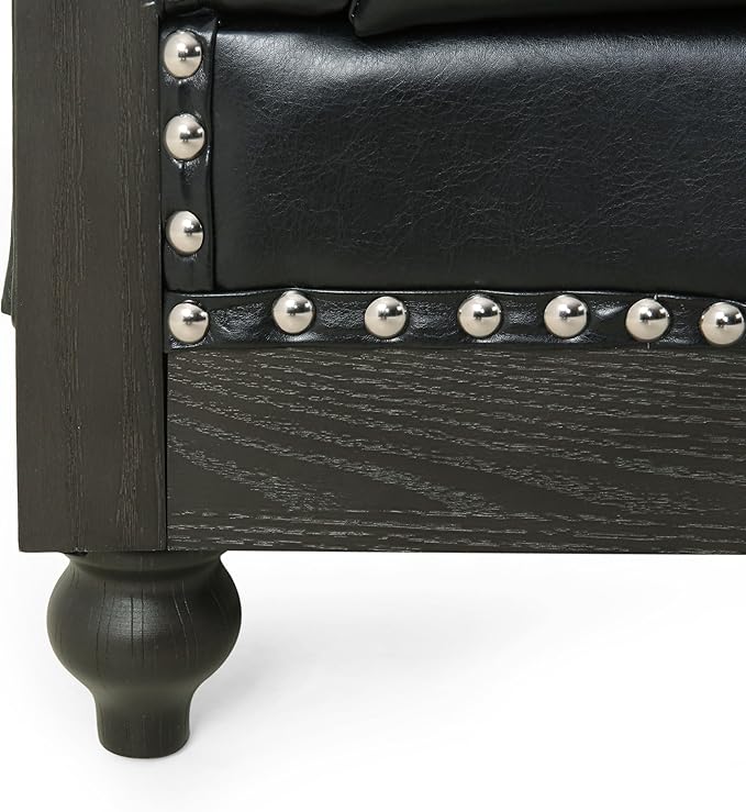 78.75''Chesterfield Sofa Couch Mid Century Modern Tufted Sofa with Rolled Arms and Nailhead 3-Seat PU Upholstered Couches with Solid Wood Legs for Living Room Office Black