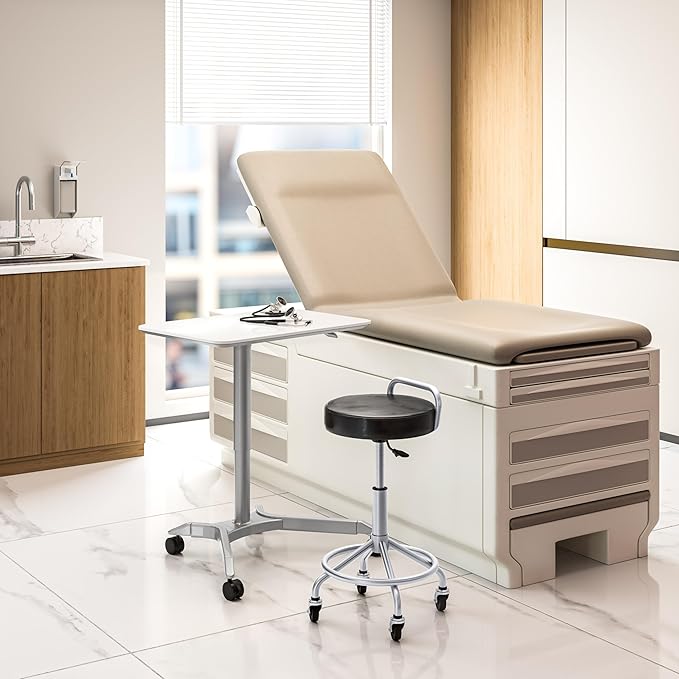 Seville Classics Airlift Height Adjustable Pneumatic Laptop Sit Stand Desk Mobile Rolling Cart Computer Workstation for Home Office Classroom White 28 Premium Desktop (New Model)