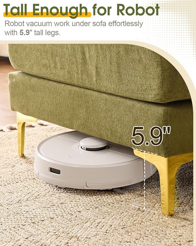 Karl home 99.6 Sectional Sofa U-Shaped Chenille Upholstered Couch with 2 Movable Ottomans 3-Seater Cloud Couches Comfy Deep Seat Sofa for Living Room Apartment Office Green