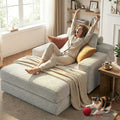72.8 Convertible Chaise Lounge Sofa Bed Corduroy Sleeper Boneless Couch with Removable Pillow &amp Movable Table Tray Deep Seat No-Assembly Sofa for Living Room Bedroom Apartment Grey