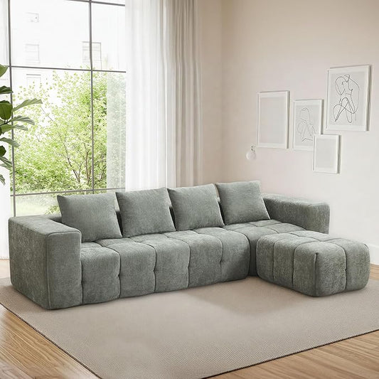 119 Oversized Cloud Boneless Couches for Living Room Modern Tufted Modular Sectional Sofa with Deep Seat &amp Movable Ottoman L Shaped Memory Foam Chenille Couch No Assembly Required Green