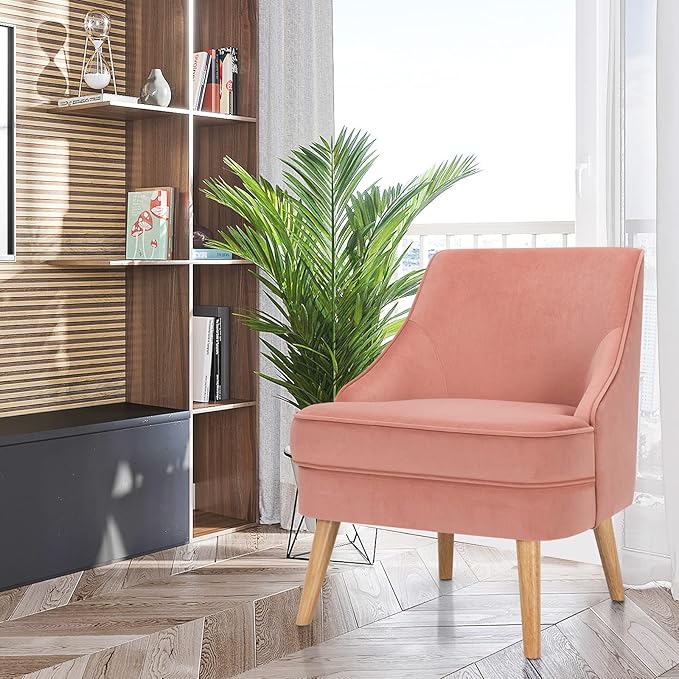 Giantex Set of 2 Velvet Accent Chairs Mid Century Single Sofa Chair w/Rubber Wood Legs Comfy Slipper Chair Upholstered Armless Leisure Side Chair for Living Room Bedroom Meeting Room Pink