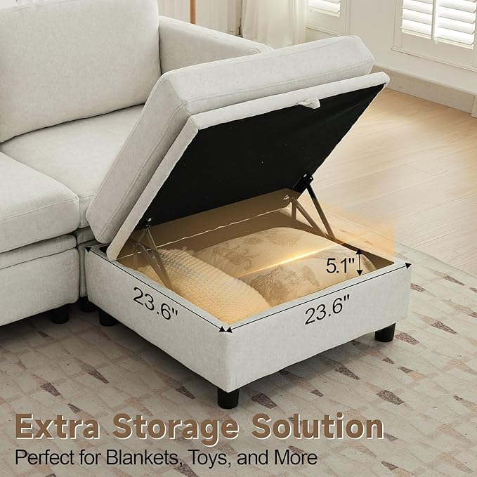 112 Modular Sectional Sofa with Storage U Shaped Sectional Sofa for Living Room Convertible Cloud Sectional Couch with Chaise 7 Seat Couch with Cushions Adjustable Backrest Design Beige