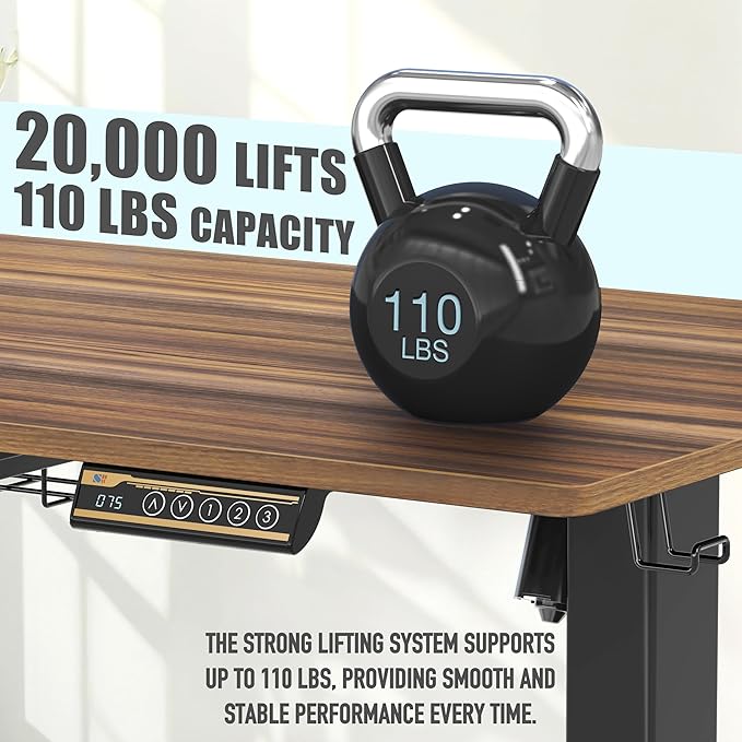 SHW 48-Inch Electric Height Adjustable Standing Desk with Drawer Memory Preset and Cable Management Tray Walnut