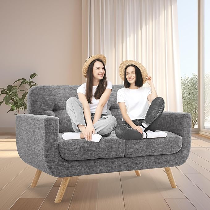 Rosevera Elena Contemporary Accent Armchair with Linen Upholstery Living Room Furniture Gray