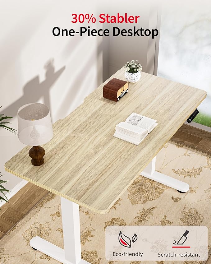 Okin Standing Desk Electric Adjustable Computer Desks Whole Piece Stand up Desk Office Gaming Home Office Memory Desks 48x24 inches Cream Pecans