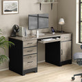 59” Executive Desk with 3 Drawers Computer Desk with Storage Cabinet Industrial Wood Desk with File Drawer Keyboard Tray &amp Power Outlets for Home Office Gray