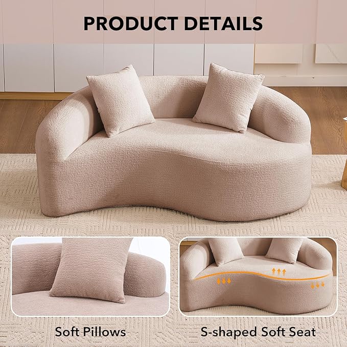 67 Modular Sectional Loveseat Sofa Chenille Upholstered Cloud Couch with S-Shaped Cushion Boneless Couch Sleeper Deep Seat Sofa with Throw Pillows for Living Room (Beige) | Chenille Comfortable
