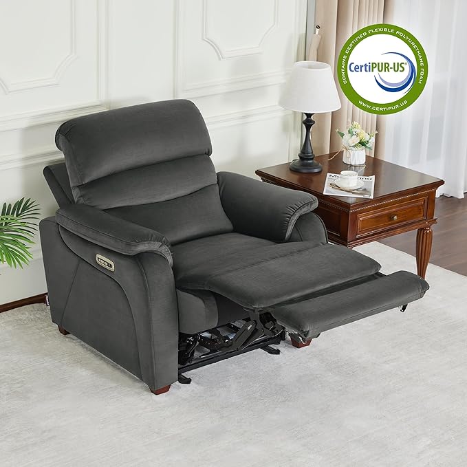MCombo Power Zero Wall Hugger Recliner Chair for Small Space RV Living Room Power Recliner with Adjustable Headrest USB &amp USB-C Charging Ports Fabric ST257 (Dark Grey)