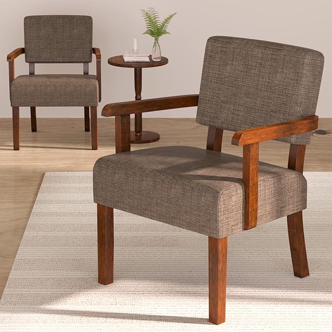 Accent Chair Set of 2 with Table Living Room Chairs with Soft Seat &amp Armrests for Living Room Bedroom Reading Room Waiting Room (Brown) (AC01)