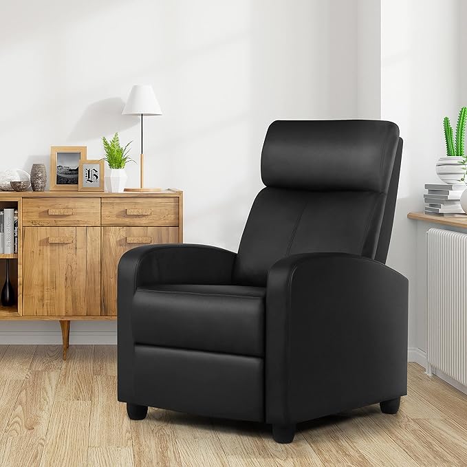 Topeakmart Recliner Chair PU Leather Adjustable Modern Single Reclining Chair with Pocket Spring Living Room Bedroom Home Theater Black