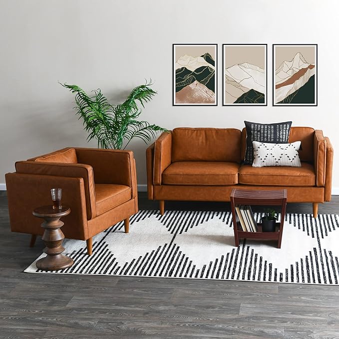 Creative Co-Op Atley High Sided Sofas Vegan Cognac Leather