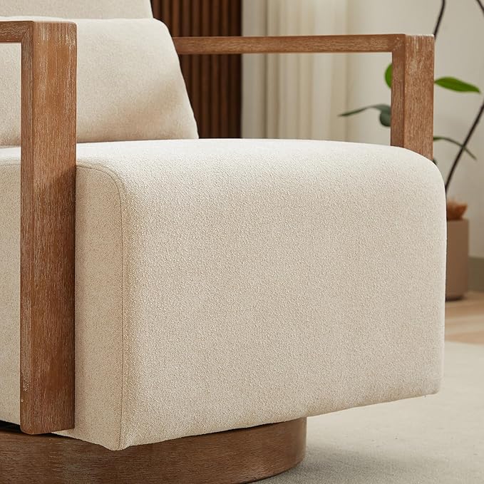 Beige Swivel Accent Chair Mid Century Modern Swivel Barrel Chair for Living Room Comfy Accent Chair 360 Degree Upholstered Armchair for Bedroom Nursery Linen