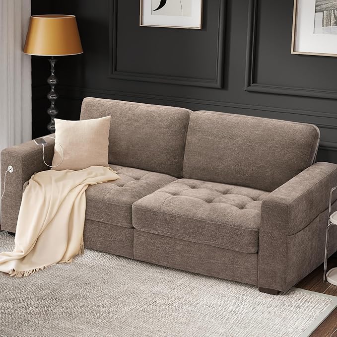 Modern Sofa 3-Seats Couches for Living Room Chenille Loveseat with USB/Type-C Port Side Pocket Recliner Small Sofa Comfy Couch Easy to Install (89 inch Brown)