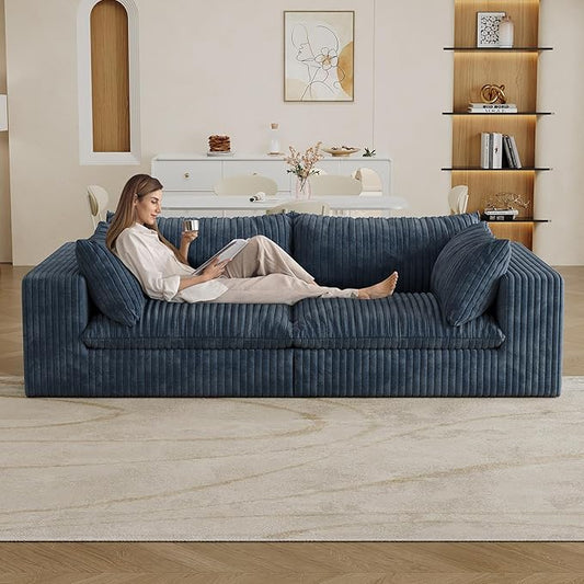 Modular Boneless Sofa 78.8 Loveseat Cloud Sectional Couches for Living Room Deep Seat Corduroy Upholstered Couch Furniture Set No Assembly Required (Blue Loveseat)