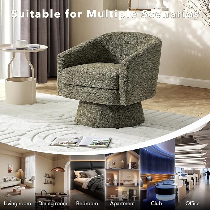 360° Swivel Barrel Accent Chair Modern Swivel Accent Chair Chenille Upholstered Armchair with Armrests &amp Storage Comfortable Single Lounge Sofa for Living Room Bedroom Office - Green
