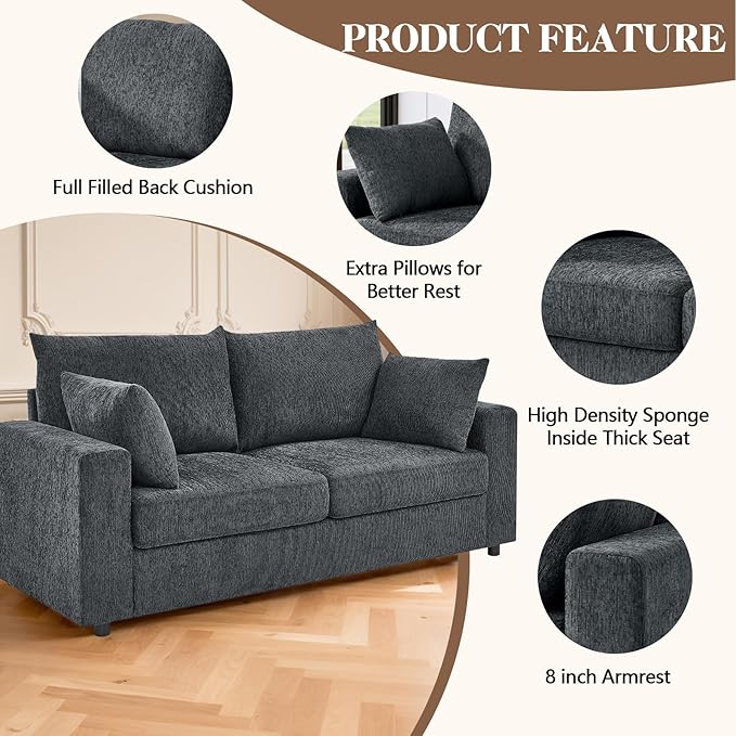 71 Loveseat Sofa Upholstered Love Seat with Deep Cushions &amp Removable Pillows Modern Polyester Couch for Bedroom Living Room &amp Office (Blue Gray)