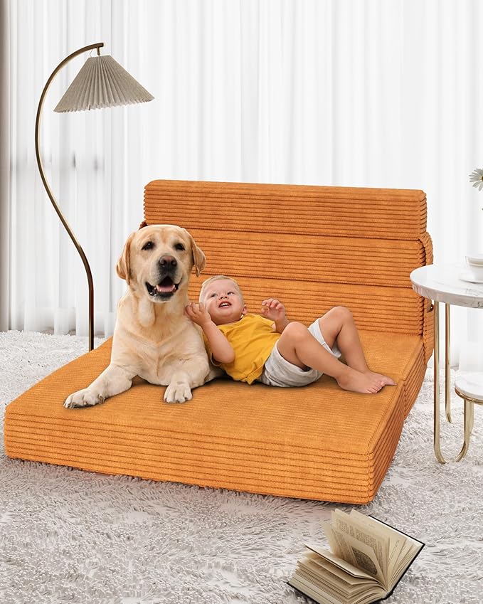 Zenzy 5-Fold Folding Sofa Bed No-Assembly Memory Foam Sleeper Chair with Washable Cover Convertible Floor Couch for Dorm Apartment &amp Guest Room Twin Size (75 L x 38 W)