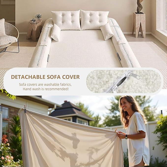 78.7 Folding Sofa Bed3-in-1 DIY Convertible Sleeper SofaTeddy Velvet Couch Bed with ArmrestFoldable Mattress with Back SupportQueen Size Floor Sofa Bed for Living Room Bedroom(Beige)