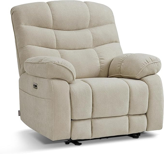MCombo 27'' Oversized Recliner Power Recliner Chair for Big and Tall Zero Gravity Recliner with USB Charge Ports Side Pockets for Living Room Fabric PR677 (Beige)