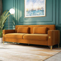 85 Velvet SofaMid-Century Modern Chesterfield 3 Seat Comfy Couch with Pillows Set of 2 for Living RoomBedroomApartment Furniture with Gold Metal Legs (P18-Orange)