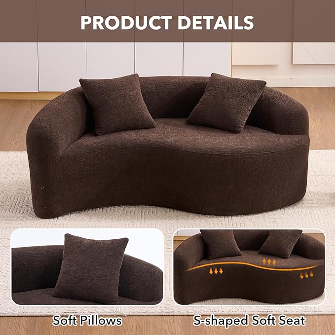 67 Modular Sectional Loveseat Sofa Chenille Upholstered Cloud Couch with S-Shaped Cushion Boneless Couch Sleeper Deep Seat Sofa with Throw Pillows for Living Room (Brown) | Chenille Comfortable
